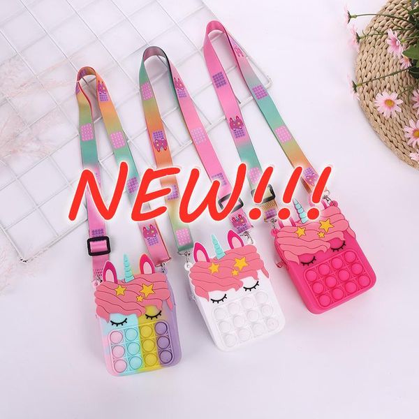 

dhl fidget sensory bubble bretelle shoulder bag cellphone straps finger push phone pouch case change coin purse decompression unicorn toys f
