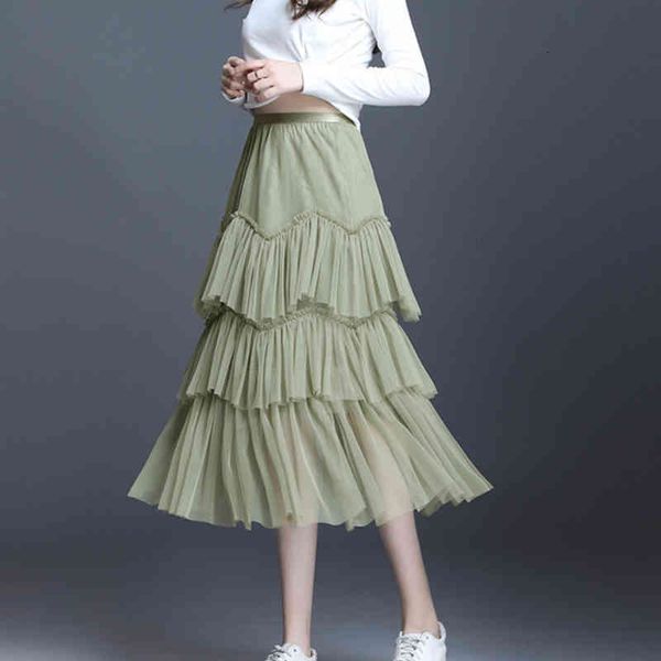 

skirts skirts spring sweet irregular tiered long a-line y layered tulle tutu calf length mesh s kx7i, Black