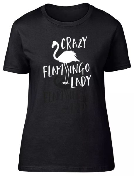 

crazy flamingo lady womens ladies short sleeve fitted t-shirt, White;black