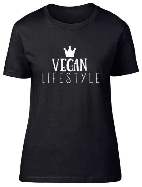 

Vegan Lifestyle Fitted Womens Ladies T Shirt, White;black