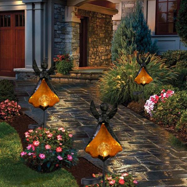 

solar lamps outdoor decorative iron angel lawn lamp hollow moon flame rainproof courtyard road garden decoration plug