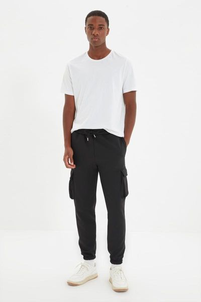

running pants trendyol men 's regular fit rubber bell-bottomed cargo pockets sweatpants tmnaw22ea0434, Black;blue