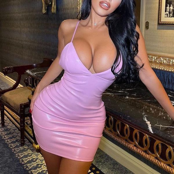 

women's swimwear elegant dress for women beach outing fashion summer 2021 cover up sundress sling tight backless pink pu leather zipper, White;black