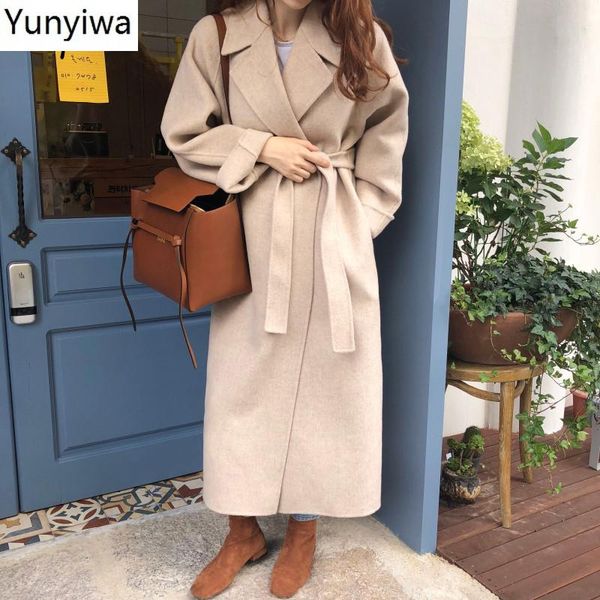 

women's jackets korean autumn elegant turn-down collar women solid color drawstring slim waist coats 2021 simple warm, Black;brown