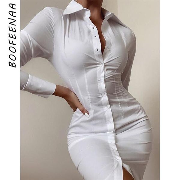 

casual dresses boofeenaa white button up shirt dress office ladies elegant long sleeve bodycon midi for women 2021 fall c15-di27, Black;gray