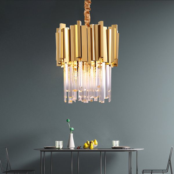 Luxury Gold Crystal Piccoli lampadari rotondi per sala da pranzo Camera da letto Lampadario Illuminazione Cucina Isola LED Light Fixtures