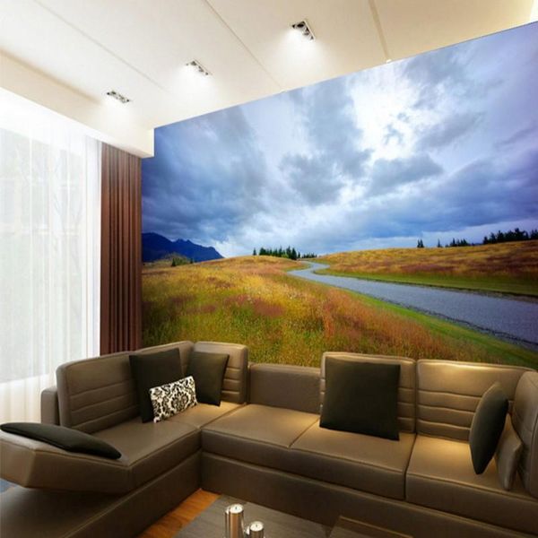 

wallpapers drop po wallpaper custom sky grassland seaside wooden scenery fence mural restaurant el bedroom