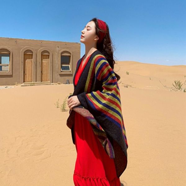 

travel pashmina 150cm*130cm pography ethnic cape woman windproof warm sunscreen scarves, Blue;gray