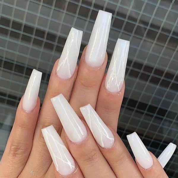 

false nails 24pcs fake with designs white type long paragraph fashion manicure save time nail glue press on coffin to, Red;gold