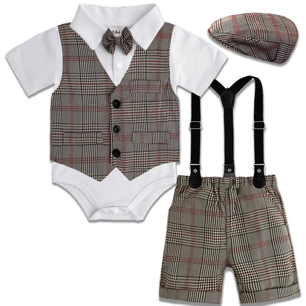 

clothing sets baby boys gentleman outfit infant british vintage toddler plaid wedding birthday party gift suits 4pcs, White