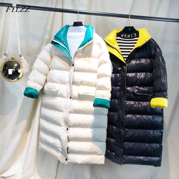 

winter long coat women ultra light white duck down jacket female slim puffer windproof 210423, Black