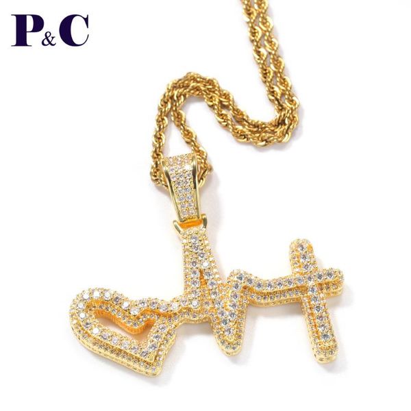 

pendant necklaces fashion jewelry iced out heart cross ecg pendants for men and women lover gift drop, Silver