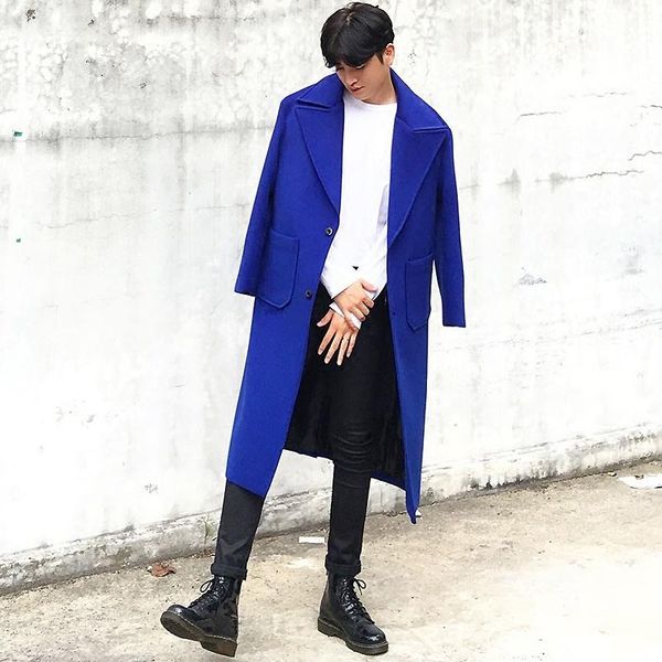 

men's wool & blends fashion autumn winter coat turn-down collar pea coats for men overcoat plus size brand clothing outwear lx244277, Black