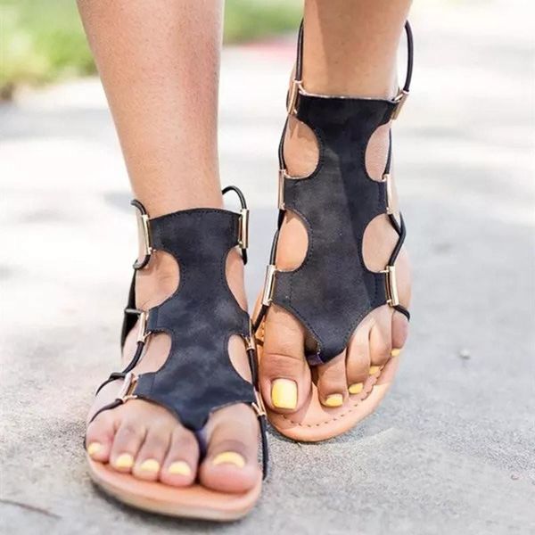 

women summer sandals flats shoes zip fashion 2021 sandal non-slip outside, Black