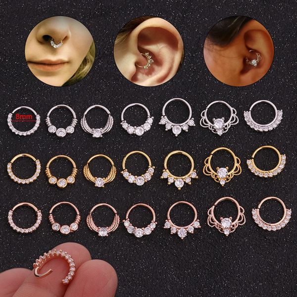

clear zircon nose ring creative micro set nose nail round ear bone body piercing jewelry 20g wholesale septum ring copper cz gem, Silver