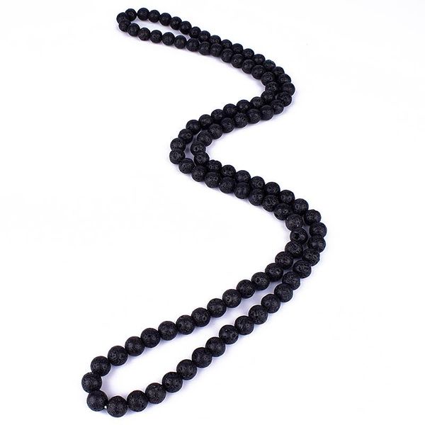 

chains fashion volcanic lava stone beaded necklaces men meditation yoga natural for women design handmade jewelry, Silver