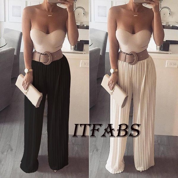

women's pants & capris hirigin high waist 2021 spring autumn fashion women chiffon casual pleated loose wide leg trousers, Black;white