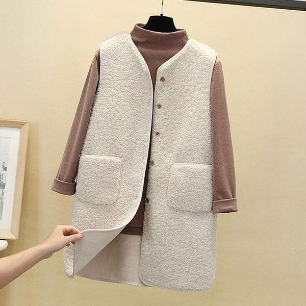

women's vests fad autumn long vest women winter thermal waistcoat warm fleece female sleeveless jacket ladies for, Black;white