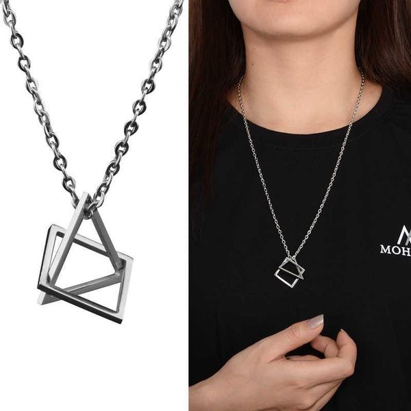 

link, chain geometric triangle titanium hiphop hip hop necklace for men, Black