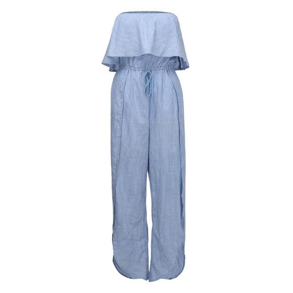 

women's jumpsuits & rompers women jumpsuit female casual sleeveless bandeau strappy stripe ruffled flounce long mono mujer, Black;white