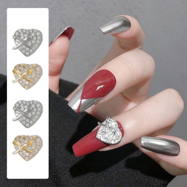 

nail art decorations 1 piece of luxury jewelry glitter zircon alloy heart-shaped diy charm decoration manicure accessories, Silver;gold
