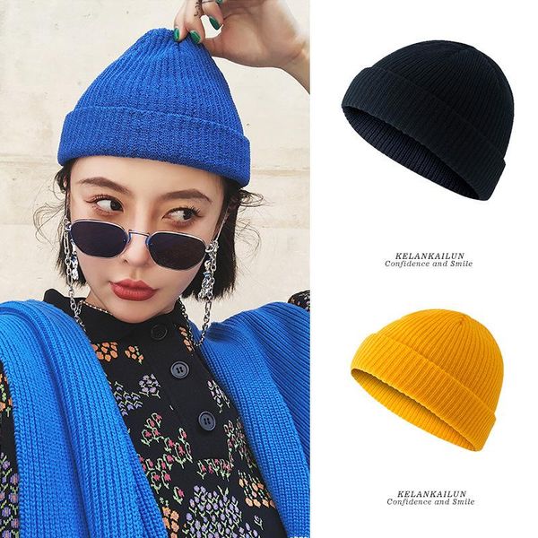 

winter warm beanie hat for men women stretch knitted melon hats casual solid color female wool beanies