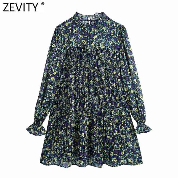 

women stand collar ruffles floral print pleated mini dress female chic puff sleeve chiffon party vestido ds5076 210416, Black;gray