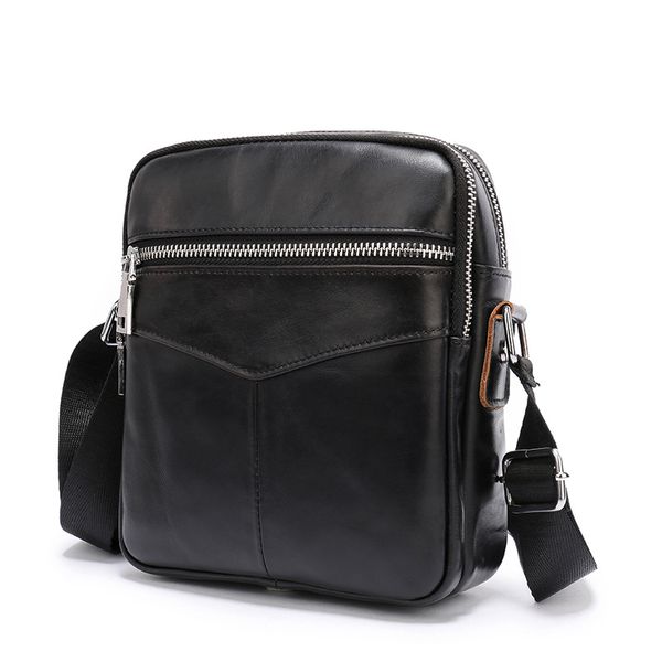 

men's black soft leather bag portable rectangular multifunctional crossbody bags fashion casual shoulder bag zipper pocket 21*19*8cm