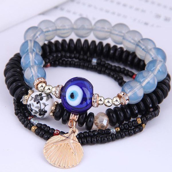 

charm bracelets 2021 bohemia multilayer beaded set for women vintage shell tassel pendant jewelry accessories gift, Golden;silver