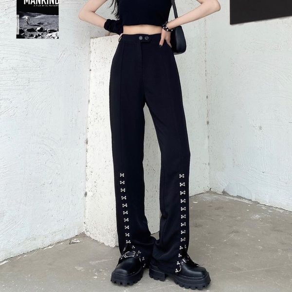 

women's pants & capris zhisilao black cargo women split hip hop high street wide leg trousers mujer plus size harajuku waist pantalon, Black;white