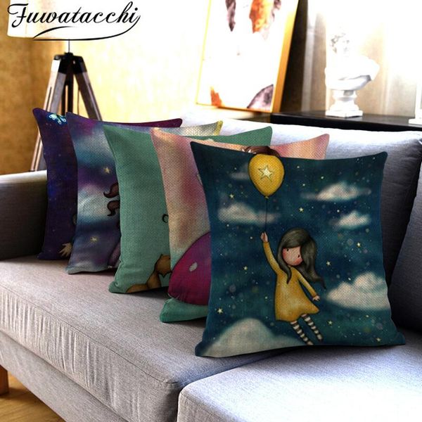 

cushion/decorative pillow fuwatacchi cartoon linen cushion covers cute girl winter home sofa decorative cover throw pillowcase cojines para