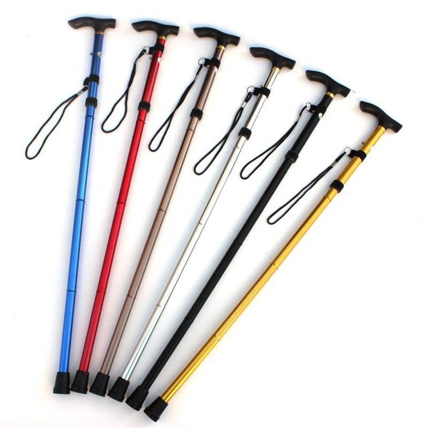 

trekking poles 2021 outdoor aluminum alloy folding cane four-section pole non-slip elderly adjustable crutch