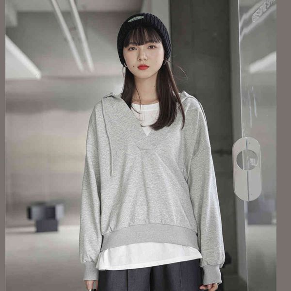 

autumn version simple v-neck lazy bf student and versatile women, Black