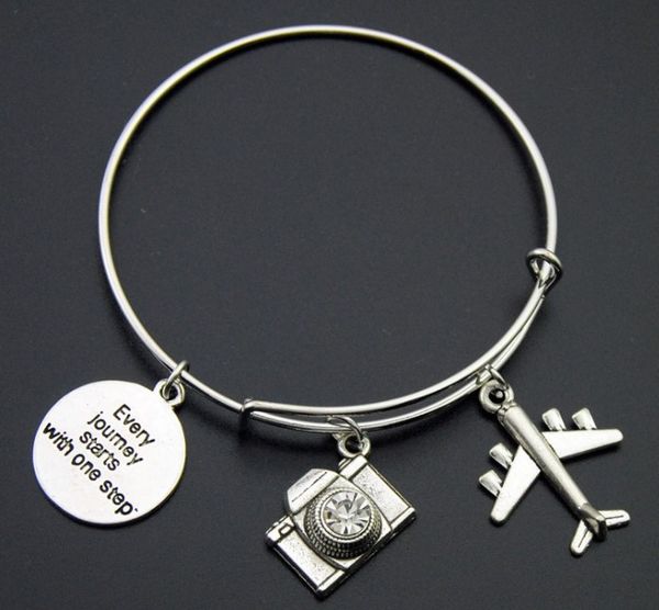 

alloy camera aircraft compass pendant bracelet bangle, Black