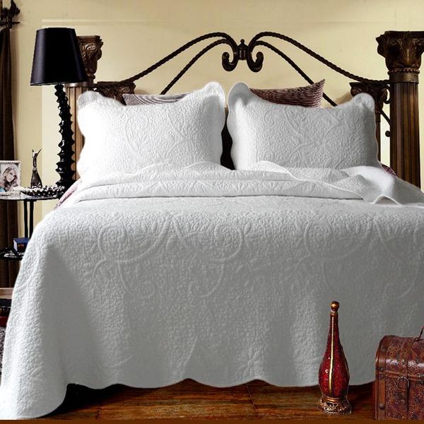 

comforters & sets white color embroidery american style cotton quality quilting quilts king size brief bedcover bedspread pillow case 3pcs