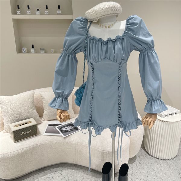 

spring summer 2021 niche design hepburn square neck dress cordon, Black;gray