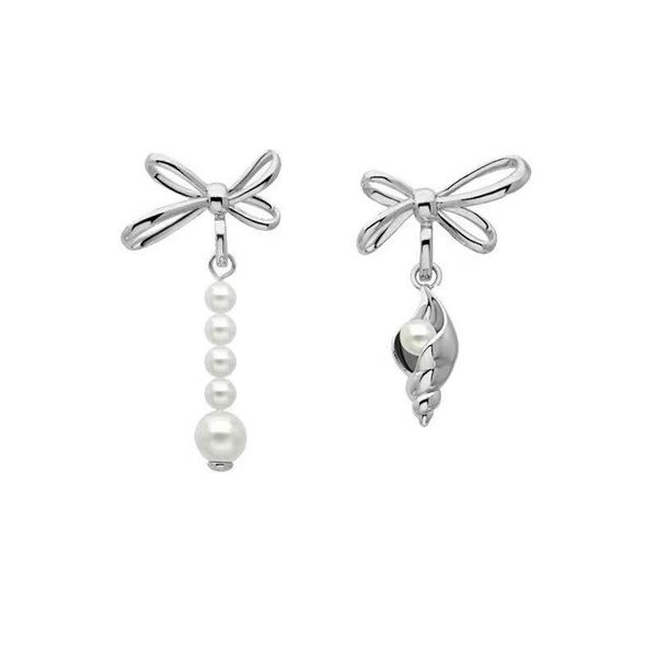

stud potcet korea 2021 trendy fashion women's pearl bow earrings conch retro niche jewelry, Golden;silver