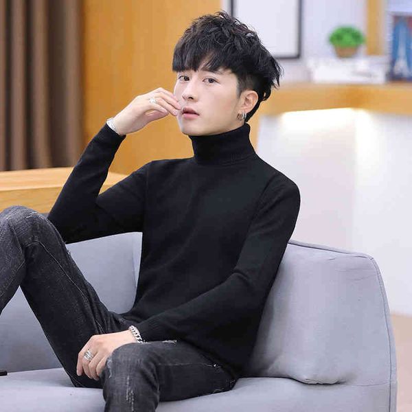 

2022 winter new men's turtleneck sweaters black brand knitted pullovers men solid color casual male sweater autumn knitwear y740