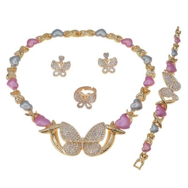 

earrings & necklace the latest cute pink and gray love crystal butterfly big set gold plated ladies x0169, Silver