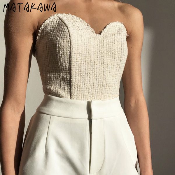 

matakawa v-neck crop strapless chest wrap ins one-shoulder tank white tight-fitting tube 210513