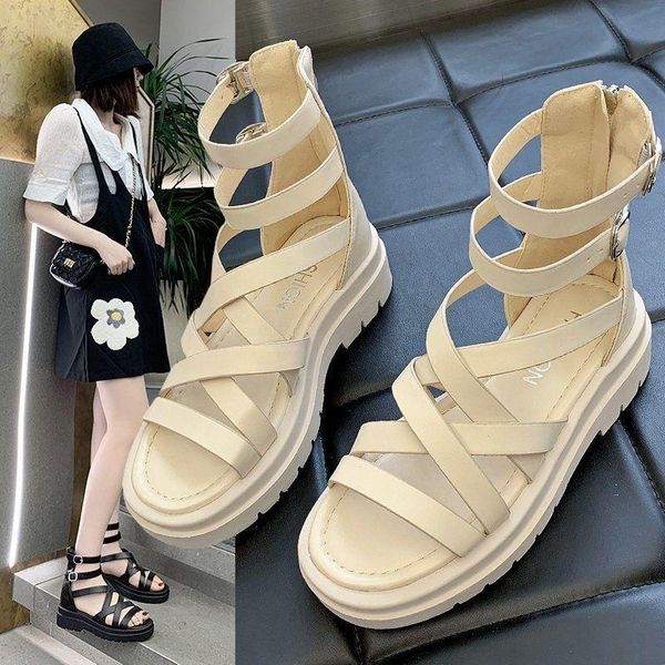 

sandals shoes women slippers red women's 2021 spring summer zipper high boots sandales femmes sandalias, Black