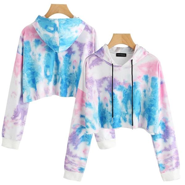 

women's hoodies & sweatshirts women autumn cropped fashion long sleeve sweatshirt pullover 2021 ladies tie dye casual loose crop top, Black