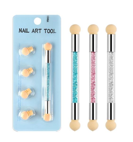 

nail brushes 1pc dual-ended sponge gradient pen crystal beads dotting color rendering with 4pcs head washable art tool, Yellow