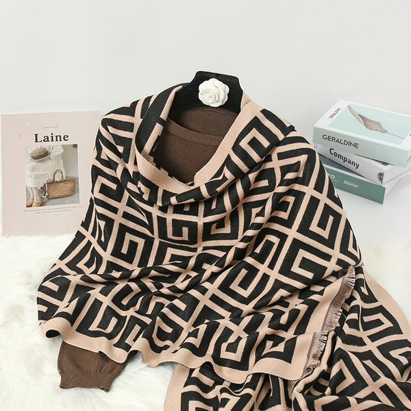 

geometric back fashion versatile imitation cashmere scarf winter thick thickened student bib double-sided shawl, Blue;gray