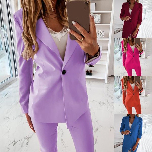 

women's suits & blazers women jacket blazer suit fashion casual ladies solid color two piece 2021 autumn winter office wear elegant pan, White;black