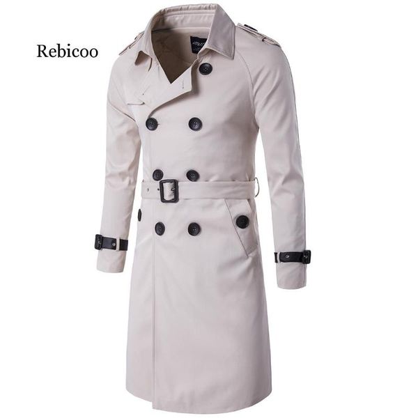 

men's trench coats windbreaker jacket europe and the united states long slim double-breasted lapel clothing, Tan;black