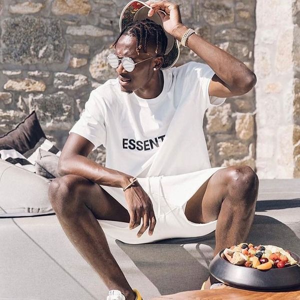 

men's designer fear of god double line fog solid color essentials short-sleeved t-shirt, White;black