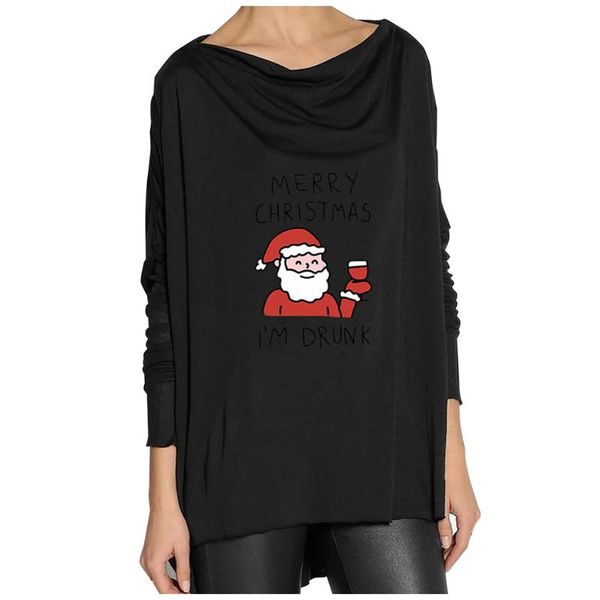 

women's t-shirt womens fashion christmas day pattern print t-shirts dress long sleeve irregular pullover oversized ropa de mujer, White