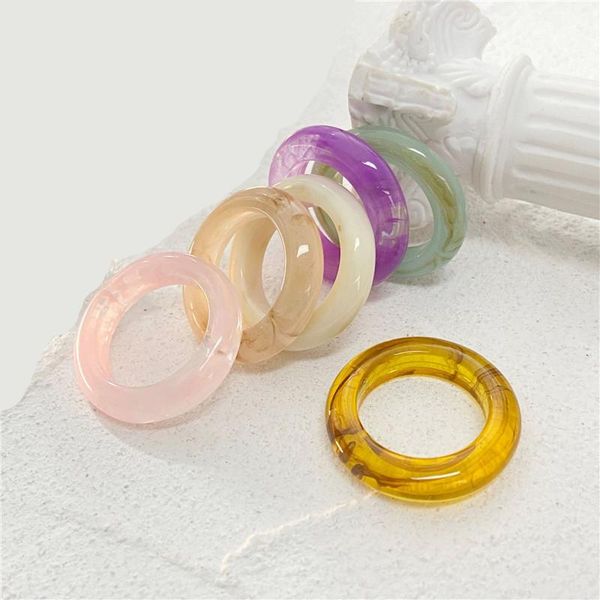 

wedding rings geometric round acrylic transparent resin set for women girls pattern colorful jewelry ring, Slivery;golden