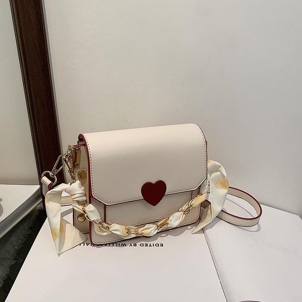 

evening bags pu leather women's solid color shoulder bag fashion designer love silk scarf chain casual handbag diagonal